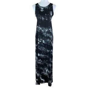 Nicole Paloma Sleeveless Maxi Dress Black White Hand Painted Abstract Small